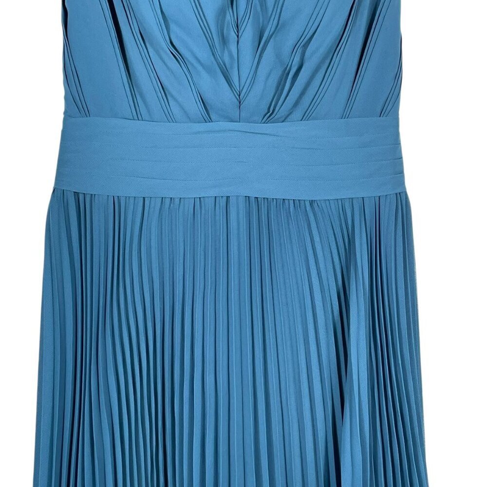 JJ's House Teal Chiffon Maxi Dress Lace Back Pleated Formal Gown Small - Picture 7 of 14